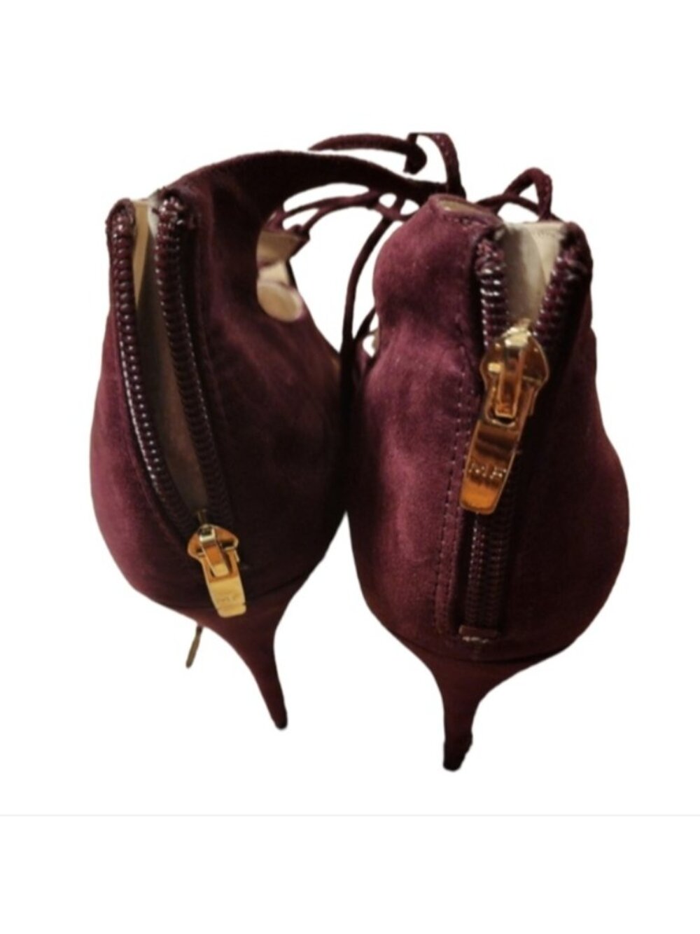 Marc Fisher Burgundy Heels Tie Up Zip Back Size 10 - Picture 4 of 5